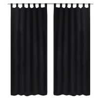 vidaXL 2x Cortinas Micro-Satinadas con Trabillas Separador 140x225 cm Color Burdeos,  Negro,  Beige y mas - details 1