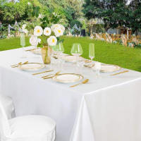 Mantel Blanco Impermeable Para Fiesta Boda Banquete Hotel Decoración Hogar Tamaño Grande Rectangular Poliéster Plaino - details 3