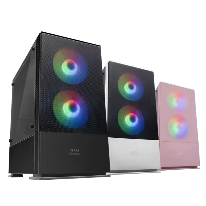 Mars Gaming MCZ, Caja PC Gaming Compacta Micro-ATX, Panel Frontal Mesh, Diseño Cámara Dual, Soporte Total Refrigeraciones Líquidas, 2 Ventiladores FRGB 12cm, Caja Compacta Negro, Blanco o Rosa - 1