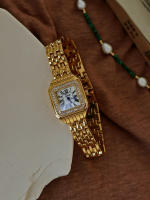 Reloj De Mujer De Dial Cuadrado Dorado Impermeable Con Incrustaciones De Diamante Estilo Elegante Y Sencillo Reloj Para Mujeres - details 0