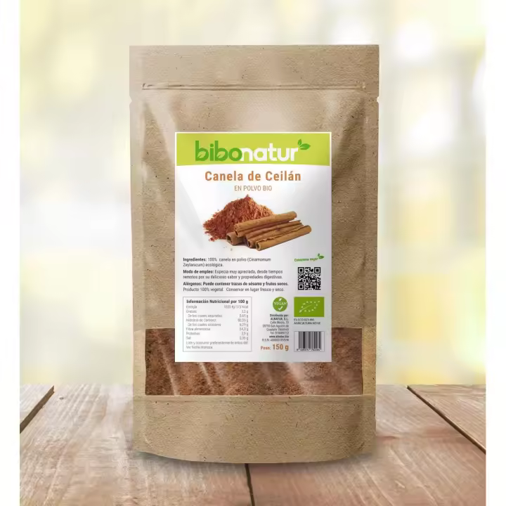 BIBONATUR - Canela de Ceylan Bio en Polvo 150 gr, con Propiedades Digestivas y Anti-inflamatorias, Sabor Delicioso, Rica en Fibra, Hierro, Calcio y Magnaneso, 100% Vegetal, Producto Vegano - 1