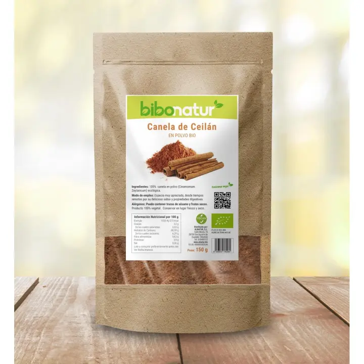 BIBONATUR - Canela de Ceylan Bio en Polvo 150 gr, con Propiedades Digestivas y Anti-inflamatorias, Sabor Delicioso, Rica en Fibra, Hierro, Calcio y Magnaneso, 100% Vegetal, Producto Vegano - 1