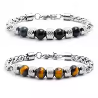 Nuevo Pulsera De Cadena Para Hombres En Acero Titánico Ajustable Con Obsidiana Y Ojo De Tigre Pulsera De Metal Natural Para Hombre Accesorios De Moda - details 0