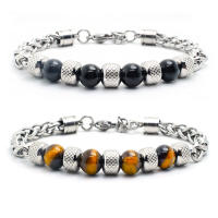 Nuevo Pulsera De Cadena Para Hombres En Acero Titánico Ajustable Con Obsidiana Y Ojo De Tigre Pulsera De Metal Natural Para Hombre Accesorios De Moda - details 0