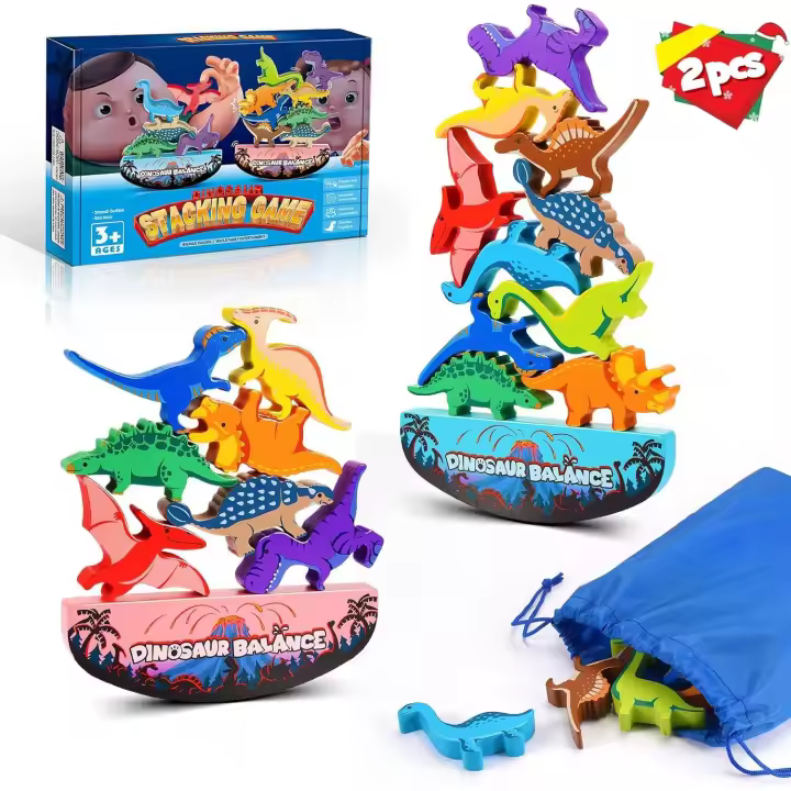 Regalos para niñas y niños de 3, 4, 5 y 6 años, juguetes apilables de madera para niños de 3, 4, 5 y 6 años, juguetes de dinosaurios para niños de 3 a 9 años, bloques de construcción, juguetes educativos, juegos para niños de 3, 3, 4, 5 y 6 años. - 1