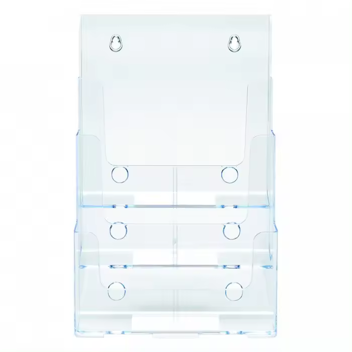 Portadocumentos escalonado Docuholder | DEFELCTO - Portador de folletos y similares, transparente, fabricado en PS, 3 alturas A4 // Ref: 77301 - 1