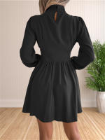 Vestido Mini De Cuello Alto Manga Larga Casual Para Mujer Vestido Swing Con Agujeros Ajuste Regular Polyester Estilo Sexy Y Club - details 17