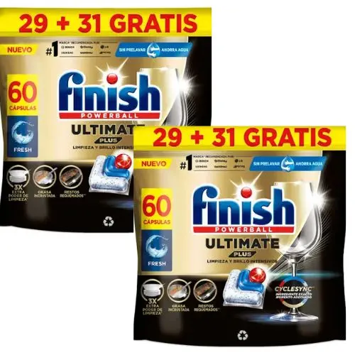 FINISH Detergente Lavavajillas en capsulas Powerball Ultimate Plus Fresh - Pack AHORRO - 120 Dosis (2X60 dosis) - 1
