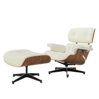 TY306 Leisure Recliner Light Walnut Armchair With Ivory White Cowhide Black Big Head Foot Swivel Deck Chair Furniture Ergonomic Design Office Lunch Break Chair Living Room Comfort Lounge Chair Genuine Top Layer Cowhide Aluminum Alloy Big Head Feet - details 0
