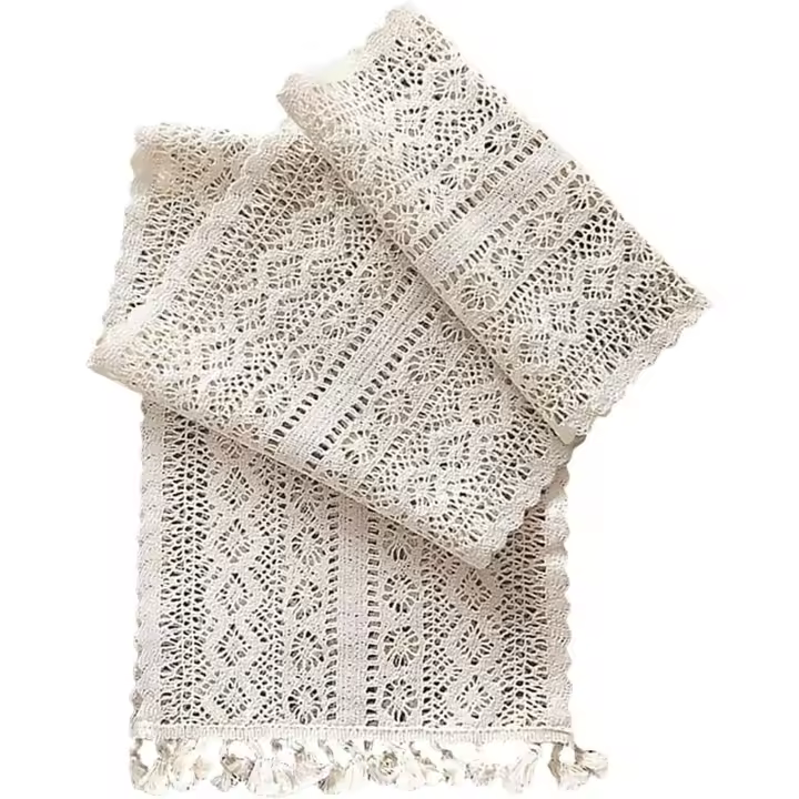 Camino de Mesa, Camino de Mesa de macramé beige, Camino de Mesa de macramé Vintage para Boda, Fiesta, decoración de Mesa de Cocina en casa - 1