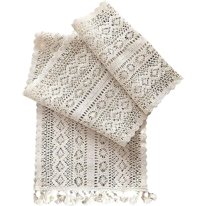 Camino de Mesa, Camino de Mesa de macramé beige, Camino de Mesa de macramé Vintage para Boda, Fiesta, decoración de Mesa de Cocina en casa - 1