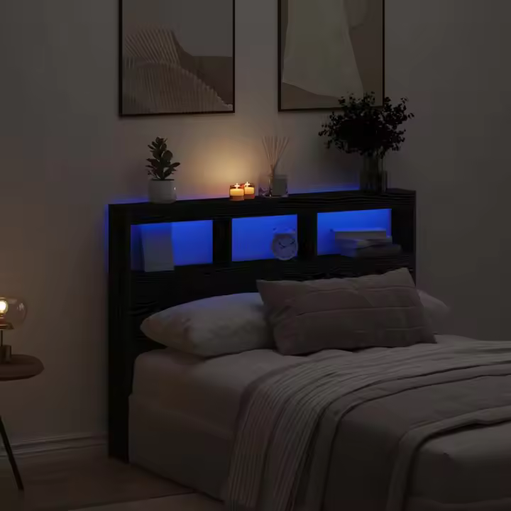 vidaXL Cabecero de cama con LED roble negro 140x17x102 cm - 1