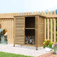 Outsunny Cobertizo de Almacenamiento de Madera para Jardín con 2 Estantes Interiores 2 puertas y Techo Inclinado para Exterior Terreza 87x46,5x96,5 cm - details 1