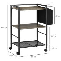 HOMCOM Carrito Auxiliar con Ruedas Carrito de Almacenamiento de 3 Niveles con Bolsa de Tela 2 Ganchos y Marco de Acero para Salón Cocina Comedor 66x40x80,5 cm Gris - details 3