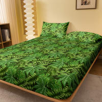 Sábana Ajustada Moderna Y Sencilla Con Estampado De Plantas Y Flores Material Poliéster 100% Para Dormitorio Sin Fundas De Almohada - details 1