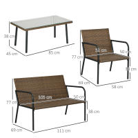 Outsunny Conjunto de Jardín de Ratán Sintético Juego de 4 Piezas Muebles de Jardín con 2 Sofás Individuales 1 Sofá de 2 Plazas y 1 Mesa de Vidrio Templado para Terraza Patio Multicolor - details 2