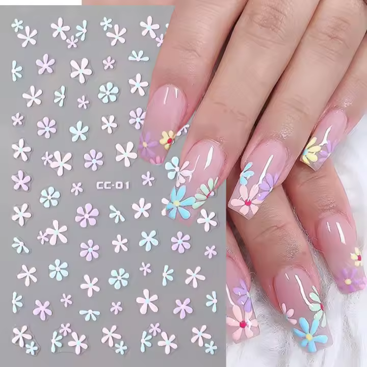 Pegatinas De Uñas 3D Estrellas Y Flores Pequeñas Corazones Y Labios Transferencia De Agua Decales DIY Decoraciones Para Manicura Adornos Foils - 1