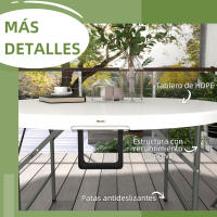 Outsunny Mesa Auxiliar Redonda Mesa de Jardín Plegable con Marco de Acero y Encimera de HDPE Carga 80 kg para Interior y Exterior Ø122x73 cm Blanco - details 10