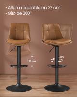 Set de 2 taburetes de bar giratorios y regulables, acolchado, con respaldo y reposapiés, de acero, para cocina y comedor, color negro tinta o marrón caramelo - details 9