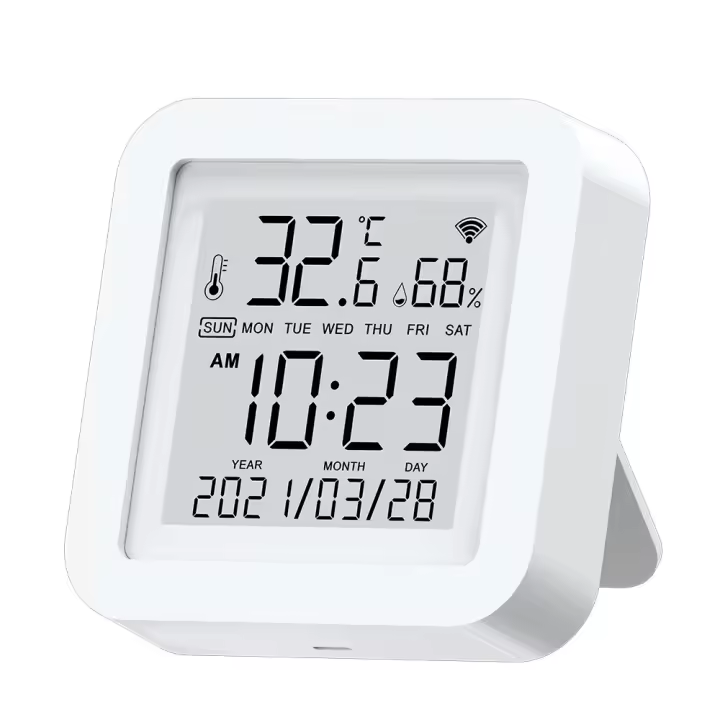 Sensor De Temperatura Y Humedad WiFi Tuya Para Hogar Inteligente Compatibilidad Con Alexa Y Google Assistant Termómetro Higrómetro Digital Soporte Vertical Y Horizontal - 1