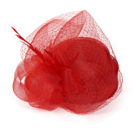 Sombrero De Fiesta Elegante En Rojo Sinamay Para Mujer Con Pluma Y Velo Para Boda Iglesia Cóctel Té Sombrero Derby Formal - details 11