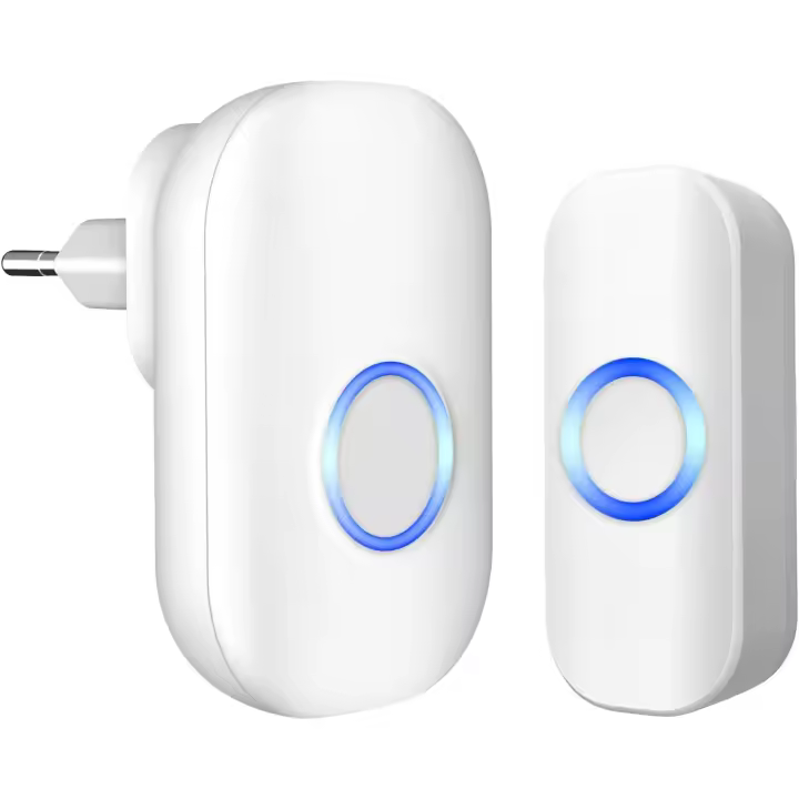Timbre inalámbrico para Exterior, resistant to Agua IP44, éxito de 150 m, 32 melodías, 4 niveles de volumen (50-100 dB), 1 transisor Y 1 receptor, LED Azul, Blanco. - 1