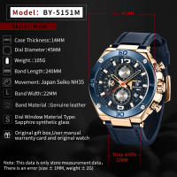 Reloj De Pulsera Deportivo Multifuncional Para Hombre BENYAR 2023 Cronógrafo De Cuarzo Resistente Al Agua 30M Con Manos Luminosas Y Calendario Completo Material De Correa De Cuero - details 0