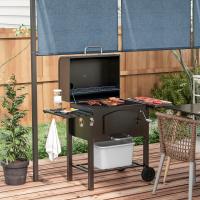Parrilla de Carbón para Barbacoa de Jardín con Tapa Hermética, Rejilla Ajustable, Ahumador Integrado, Placa Caldera, Estante Lateral y Carro with Ruedas Resistentes - Estructura de Metal Durable - details 0