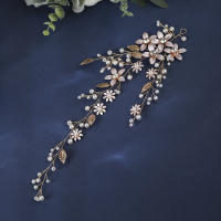 Diadema De Boda Hecha a Mano Con Perlas Y Rhinestones Flor De Metal Hoja Accesorios De Cabello Para Mujer Adorno Florido - details 5