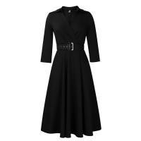 Vestido Elegante Para Oficina Para Mujer Cuello Redondo V Cintura Ajustada Pleated Midi Formal Business Work Dress OL - details 59