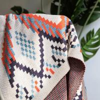 Manta Azul, Manta Boho de Dot Con flecos, Manta suave y colorida para sofá Cama y Salón, Azul y Naranja - details 3