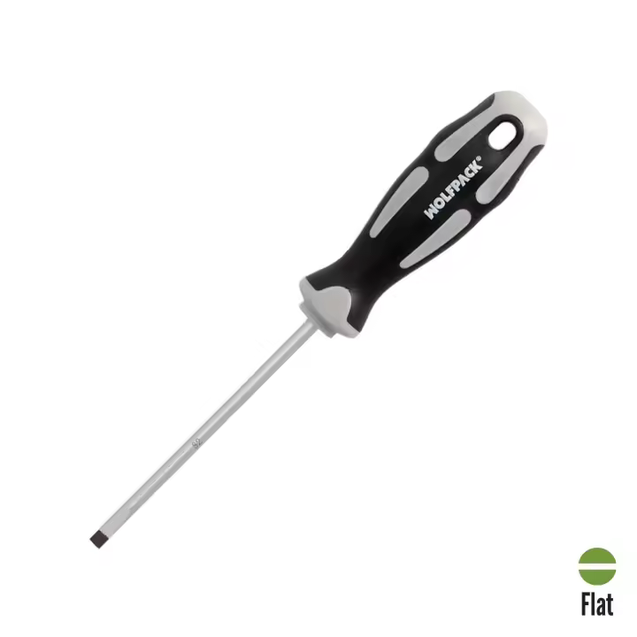 Destornillador plano vaciado acero s2 mango tpr bimaterial. medida 1,0 x ø 5,0 x 100 mm.  din5265 - 1