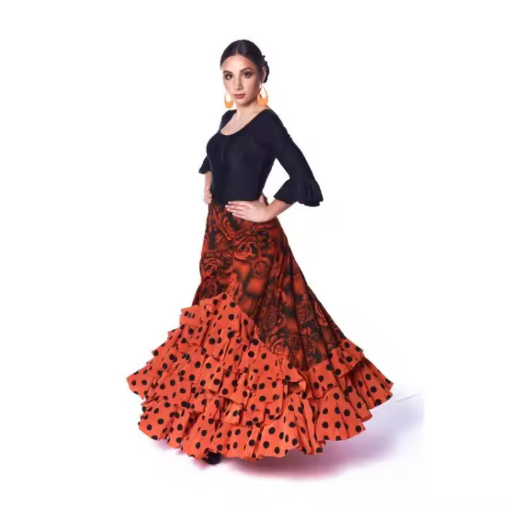 ANUKA Falda Flamenca Estampada de Rosas con 5 Volantes - 1