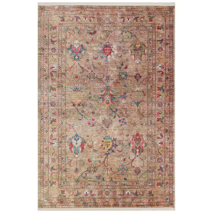 OTTOMAN- ALFOMBRA MECANICA ANTIQUE  ATK 08 BEIGE . Antideslizante, lavable ,con diseño antiguo. - Varias medidas. - 1