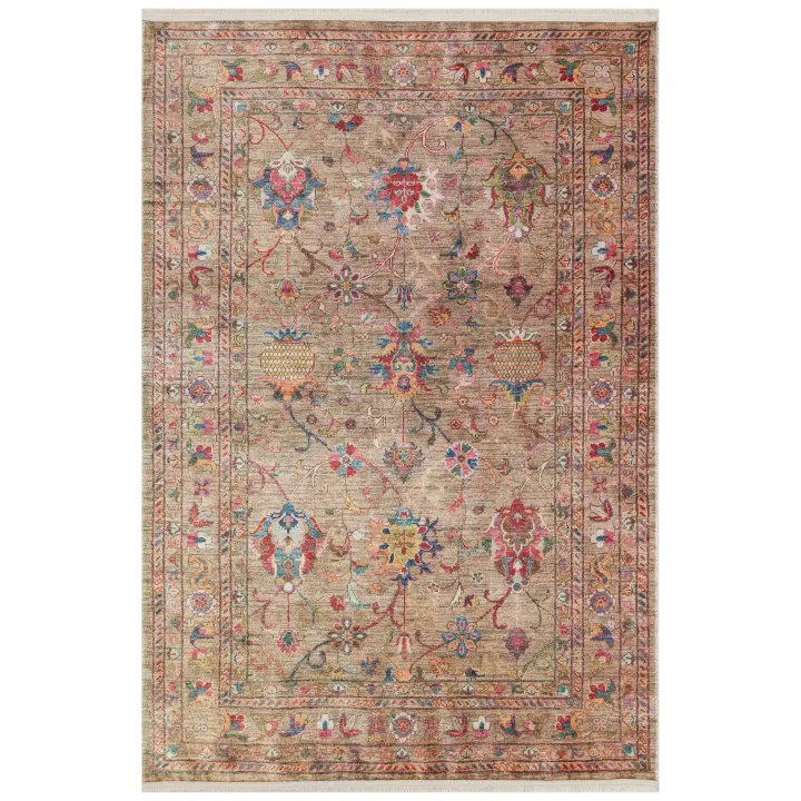 OTTOMAN- ALFOMBRA MECANICA ANTIQUE  ATK 08 BEIGE . Antideslizante, lavable ,con diseño antiguo. - Varias medidas. - 1