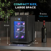 HOMCOM Nevera Vinos 6 Botellas 17L Vinoteca Silenciosa con Luz LED Interior Pantalla LED Táctil Temperatura Regulable 8-18 ℃ Puerta de Vidrio Templado Anti-UV y 2 Estantes Ajustables Negro - details 2