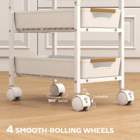 HOMCOM Carro de Cocina de Almacenamiento de 5 Niveles Carrito Auxiliar con Ruedas Tablero Efecto Madera y 4 Cajones Extraíbles Carrito de Cocina para Comedor Salón 39,5x24x82 cm - details 4
