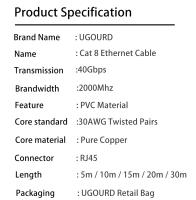 Cable Ethernet CAT 8 40Gbps 2000MHz RJ45 Red LAN Patch Cord Plano Para Modem Router PS 5/4 10m 15m 20m 30m 50ft 100 Pies - details 16