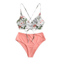 Bikini De Mujer Con Estampado Floral Traje De Baño De Dos Piezas Estilo Playa Sin Aros Cintura Baja Sin Almohadones Talla Grande - details 1