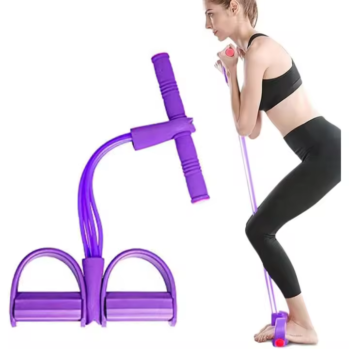 4 Tube Tension Rope Pedal Resistance Band Elastic Sit Up Exercise Pull Band with Handle, Fitness Equipment Yoga Body Trimmer Shaper - 1