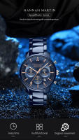 Reloj De Cuarzo Multifuncional Hannah Martin 2024 46mm Azul Plata Acero Inoxidable Resistente Al Agua Y Al Choque Reloj De Pulsera Casual Con Cierre De Seguridad - details 6