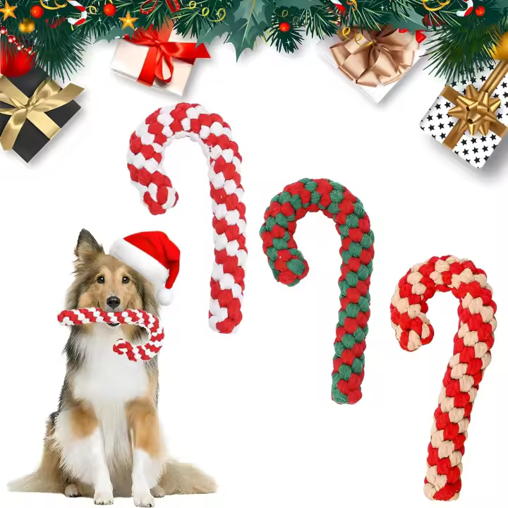 Juguetes para Perros, 3PCS Juguetes de Navidad para Masticar, Bastón Cuerda de Caramelo Juguetes, Juguetes Perro Navidad, Cuerda para Masticar Mascotas, Juguetes para Limpiar Los Dientes Ajustado - 1