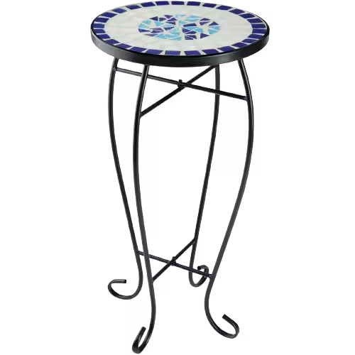Tectake - Mesa auxiliar de balcón para macetas mosaico 30 x 30 x 61,5 cm  Construcción robusta  Tablero de mesa macizo de mosaico de piedra  Patas estilizadas y curvadas - 1