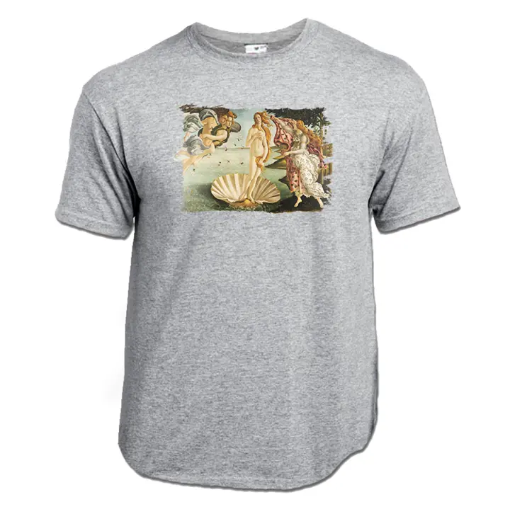 MERCHANDMANIA CAMISETA GRIS MEZCLA cuadro el nacimiento de Venus Sandro Botticelli pintor moda verano tshirt - 1