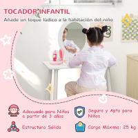 AIYAPLAY Tocador para Niñas con Taburete Tocador de Maquillaje para Niñas de +3 Años Tocador Infantil con Espejo Diseño Sencillo Blanco - details 3