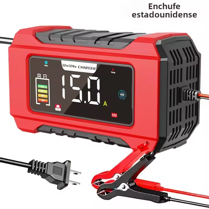 Cargador Inteligente De Batería De Coche EAFC 15A/8A Pantalla Grande 12V/24V Para Motocicleta Compatible Con Lead-Acid AGM Gel WET LiFePO4 - 1