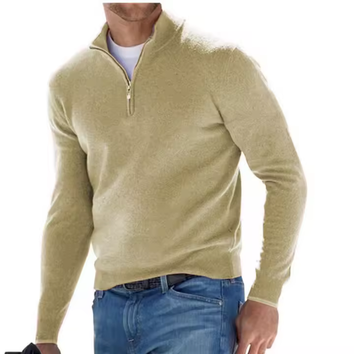 Sudadera cálida para hombre, suéter informal con media cremallera, cuello en V, manga larga, Color sólido, Top de otoño e invierno - 1