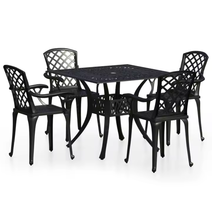 vidaXL Mesa y sillas de bistró 5 piezas aluminio fundido negro - 1