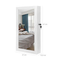 Espejo joyero colgante montado en pared, armario para bisuterías con imán y llaves, en blanco - details 3