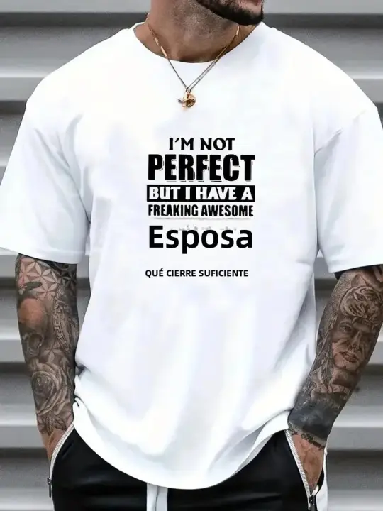 Camiseta De Algodón Para Hombre 'I'm Not Perfect but My Wife Is Great' Estilo Casual Transversal Adecuada Para Regalo - 1
